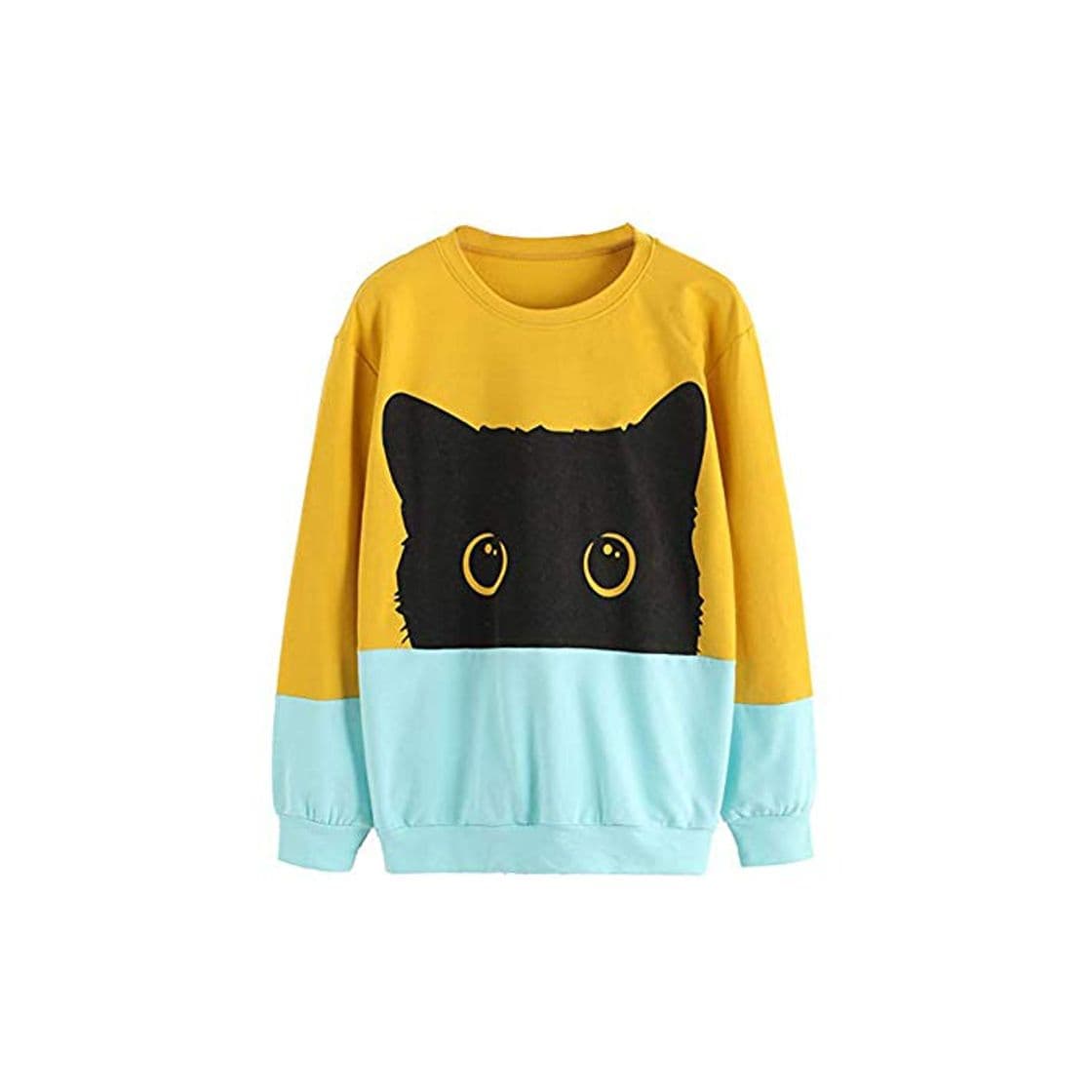 Moda Sudaderas Cortas Adolescentes Chicas Tumblr Sudaderas sin Capucha DE Gato Empalme Camiseta Manga Larga otoño Invierno Ropa