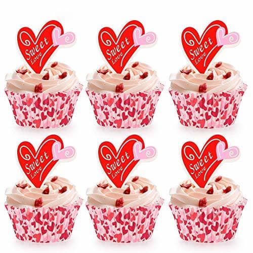 Product Howaf 100 x Moldes de Papel para Magdalenas y Toppers Tarta Cupcake