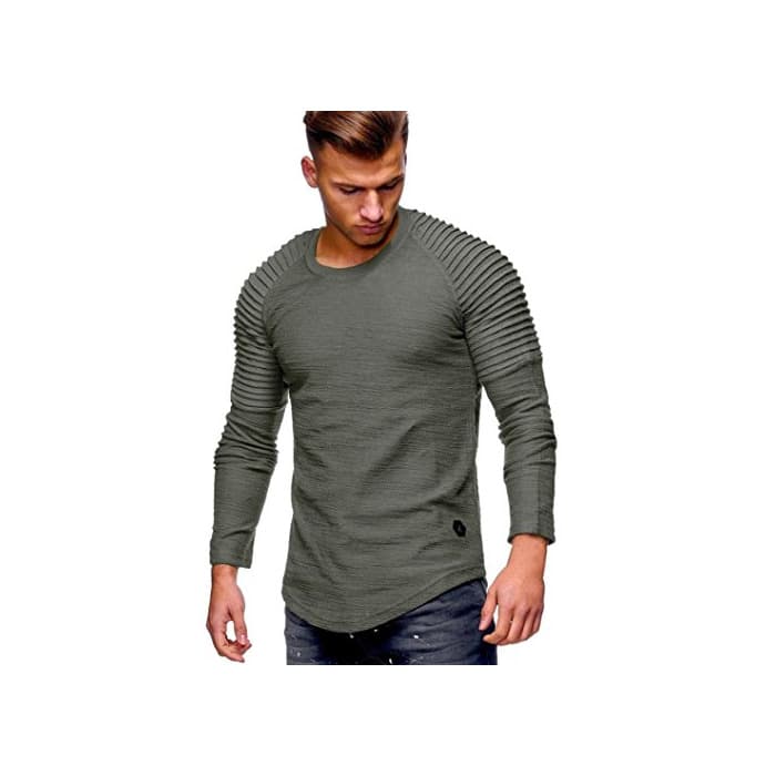 Product Yvelands Men's O-Cuello de Color sólido Plegable de Manga Larga Camiseta Casual