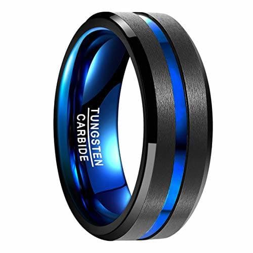 Product LIANNAO 8MM Anillo Hombre Anillo tungsteno Anillos Negro -Azul ，el Medio es