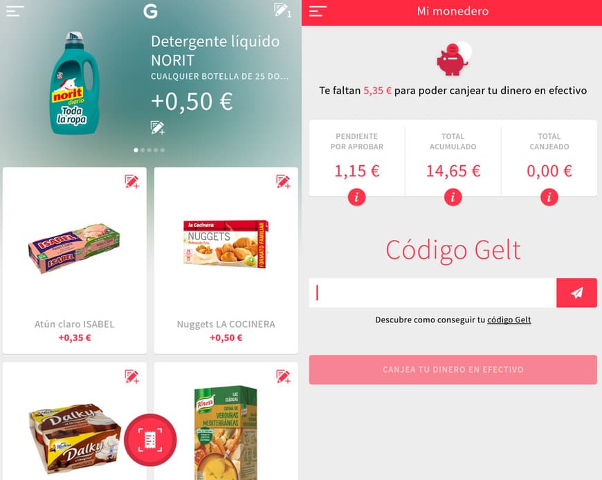 App Gelt - Gana dinero con tus tickets del supermercado