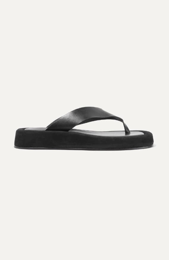 Product THE ROW Ginza leather and suede platform flip flops