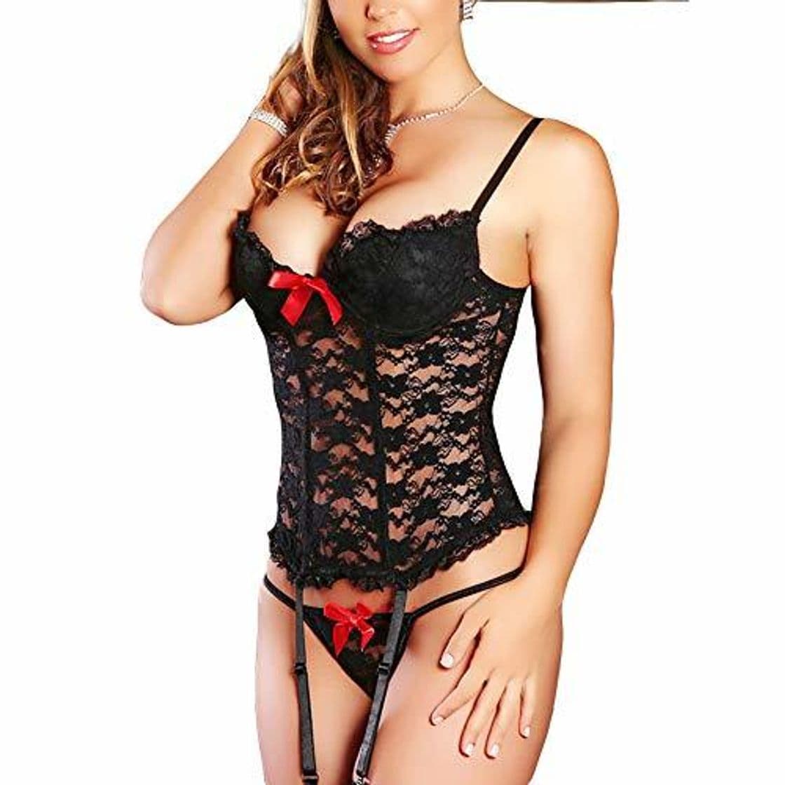 Product VicSec Corsé Lencería Conjunto de Encaje Transparente para Mujer, Sexy Ropa Interior