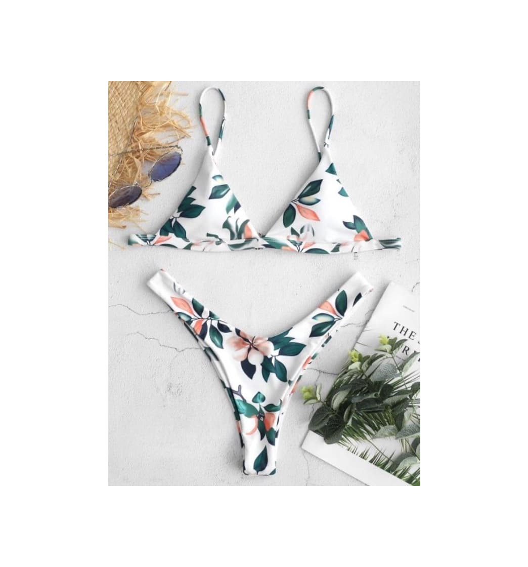 Product ZAFUL Leaf Print High Leg Bikini Set