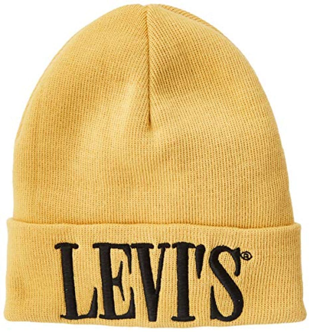 Fashion Levis Footwear and Accessories Serif Logo D0 Beanie Gorro de Punto, Amarillo