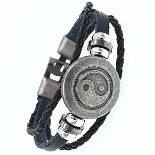 Moda MHOOOA   Pulsera De Cuero para Hombre con Ocho Gramos Y Corchetes con Broche Vintage