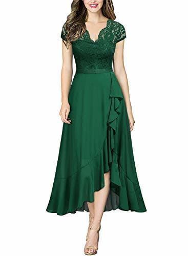 Fashion Miusol Encaje Gasa Alto Bajo Noche Vestido Largo para Mujer Verde Large