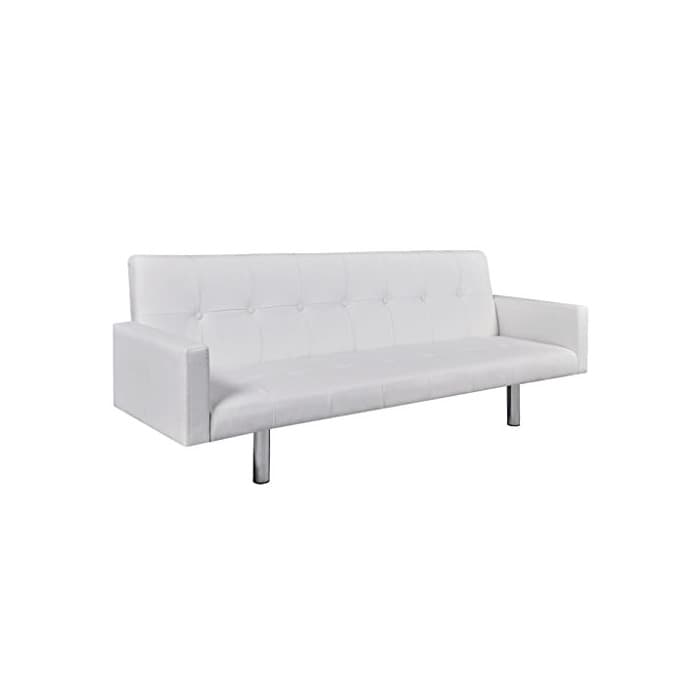 Producto vidaXL Sofá Cama con Reposabrazos de Cuero Artificial Blanco Sillón Extendible