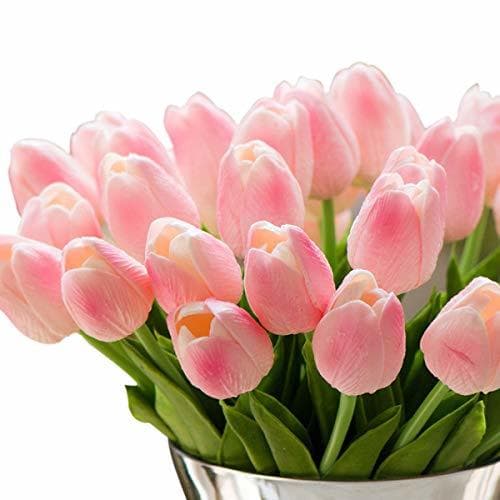 Home Tulipán Flores Artificiales 10 Piezas Ideal para decoración de casa y patio-Rosado