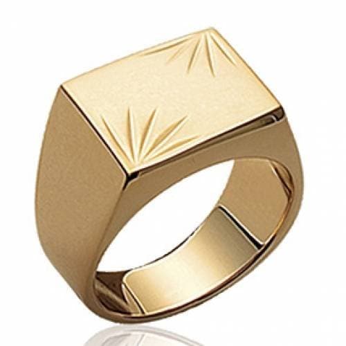 Moda Sortija de sello para hombre Engravable Oro Genuino 18K plateó