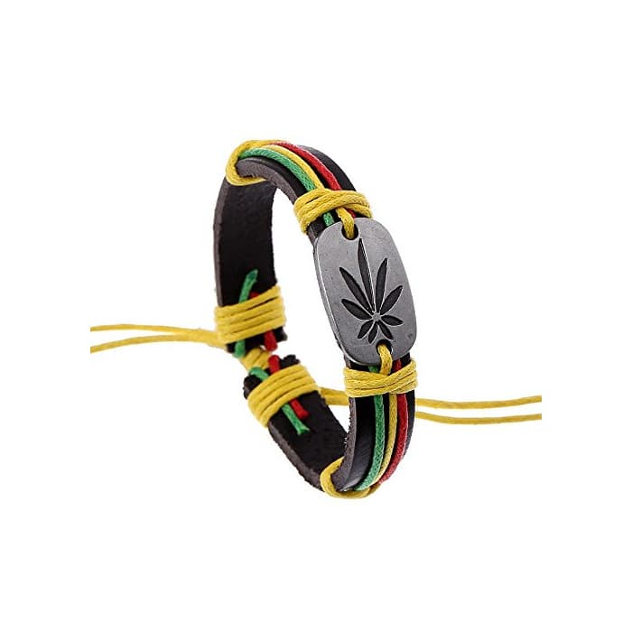 Moda Simplemente Cool Rasta estilo pulsera de piel con tirador con hoja Wrap