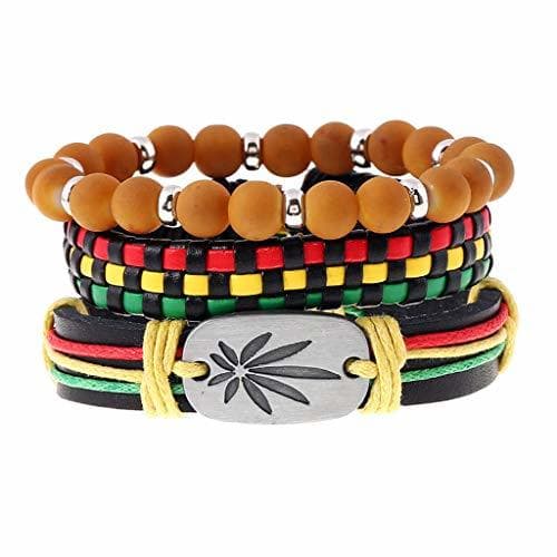 Beauty KINTRADE 3 Piezas de Cuero de Jamaica Weed Cordón de cáñamo Pulseras