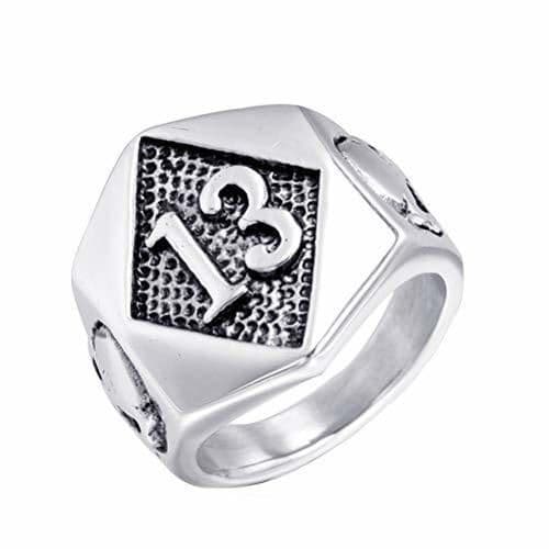 Lugar OAKKY Vendimia Diablo Cráneo Malvado Suerte Número 13 Anillo Hombre Acero Inoxidable