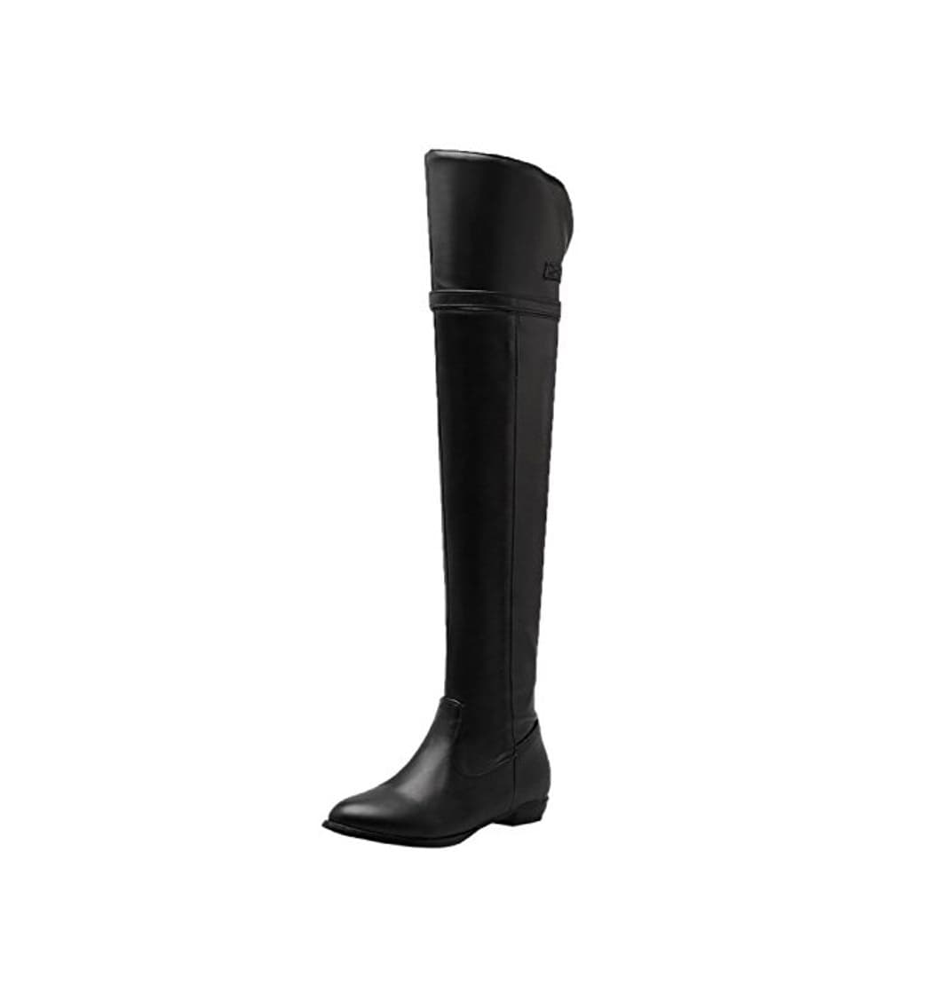 Product Botas Altas De Rodilla Mujer Otoño Invierno Cómodo Plana Hebilla Botas Altas De BIGTREE Negro 37