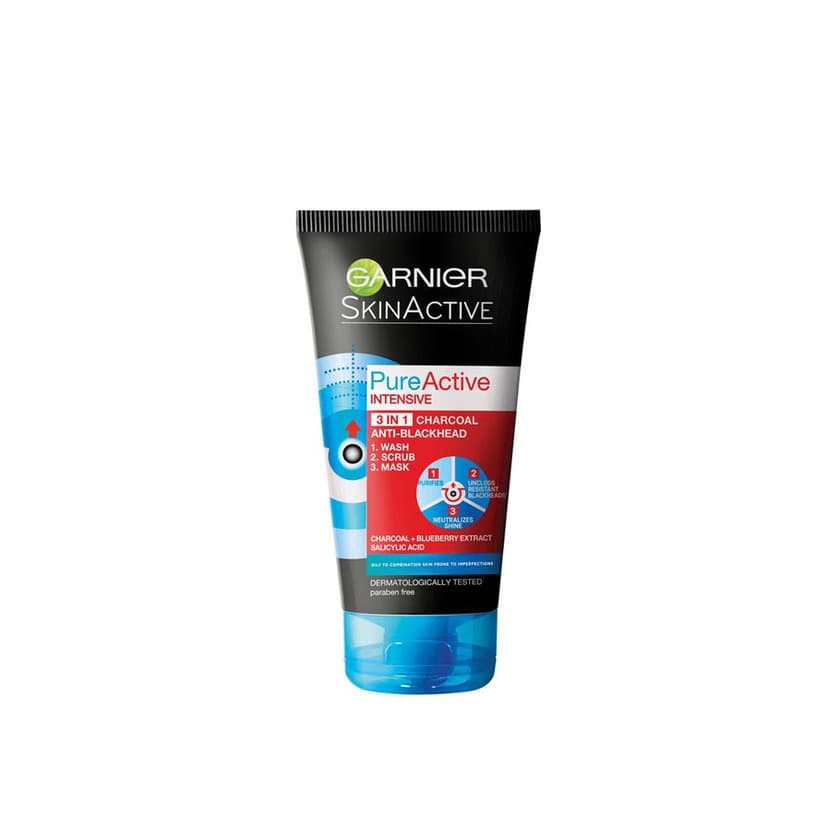 Product Garnier pure active 3 em 1 máscara de carvão 