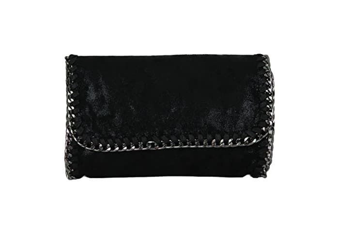 Producto Bolso para mujer tipo clutch con apariencia metálica y brillante cadena, Schwarz