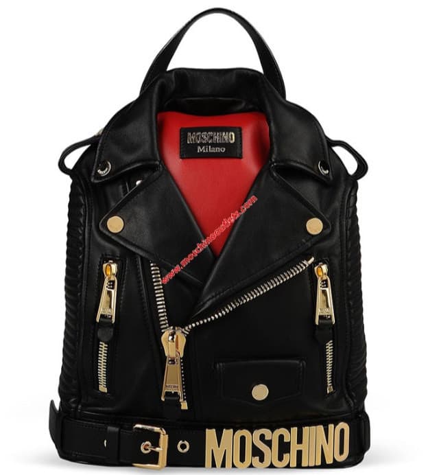 Moda Moschino Biker Jacket Large Backpack Black