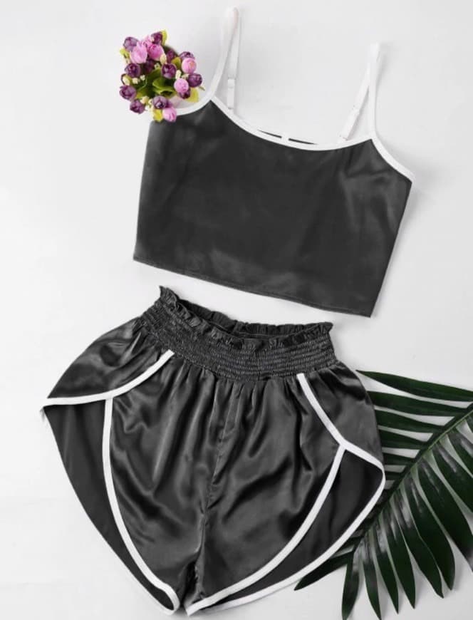 Product Contrast Trim Cami and Shorts Set 