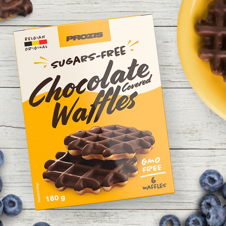 Product Waffles Cobertos com Chocolate sem Açúcares 