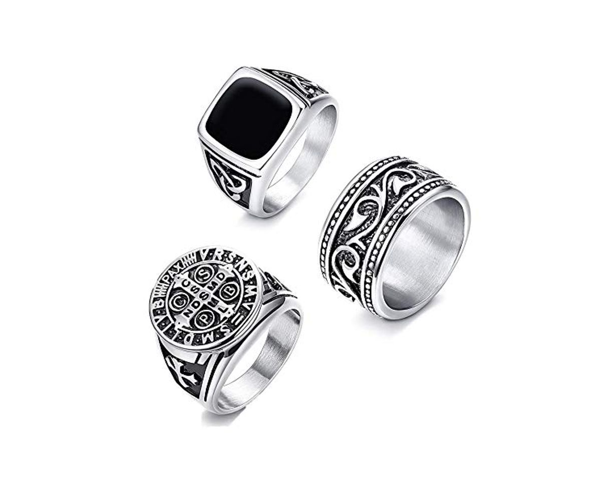 Product CASSIECA 3PCS Anillo de Acero Inoxidable para Hombres Mujeres Grandes Anchos Cuadrado