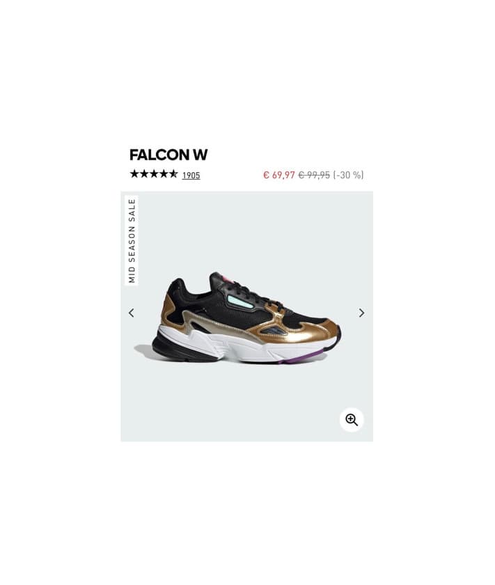 Producto Adidas Falcon pretos e dourados