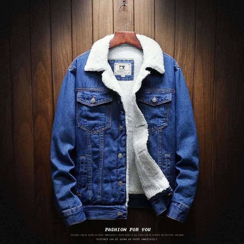 Moda Hombre Denim Chaqueta De Vaquero Manga Larga Abrigo De Invierno Cálido Jean