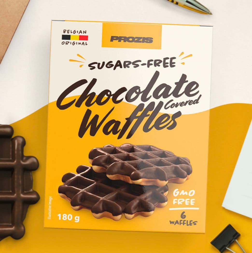 Product Waffles Cobertos com Chocolate sem Açúcares 