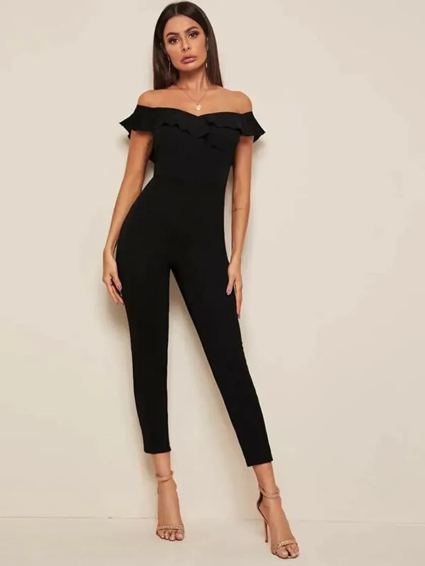 Moda Ruffle Off Shoulder Skinny Jumpsuit