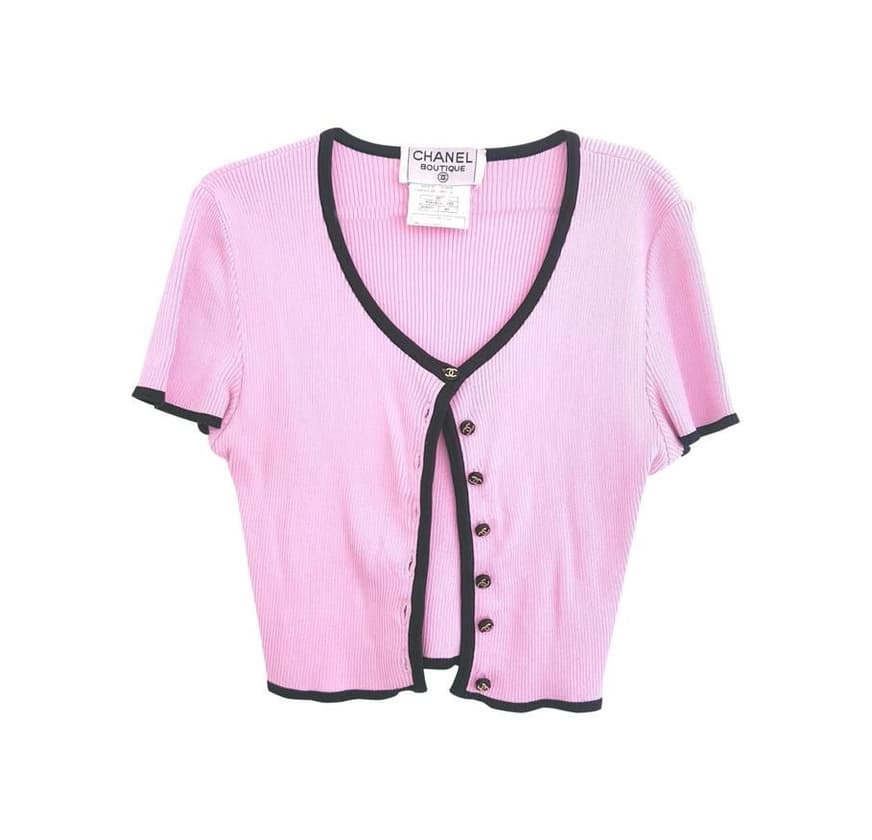 Product Chanel Rare 95p Rib Knit Fr 34 Gold Cc Logo Buttons Pink