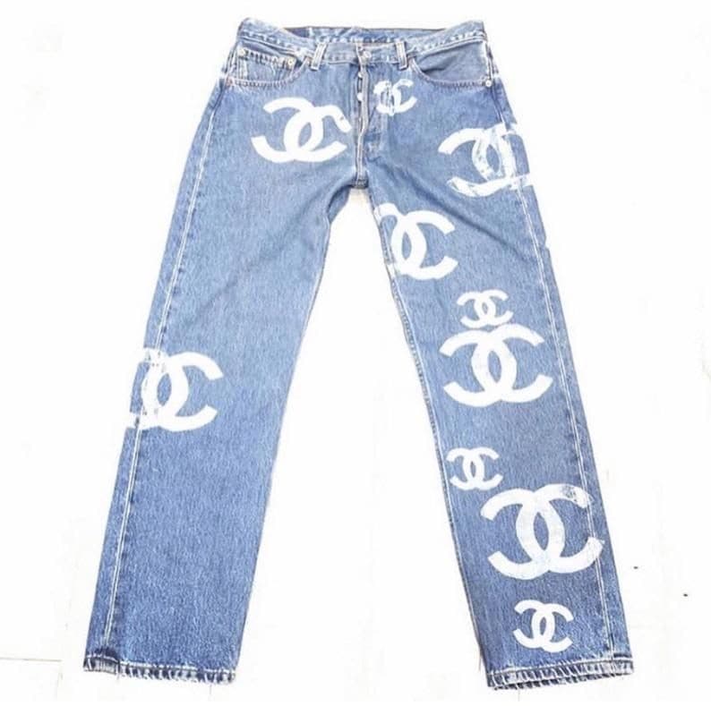 Product Custom Handpainted Vintage Denim Distressed Jeans