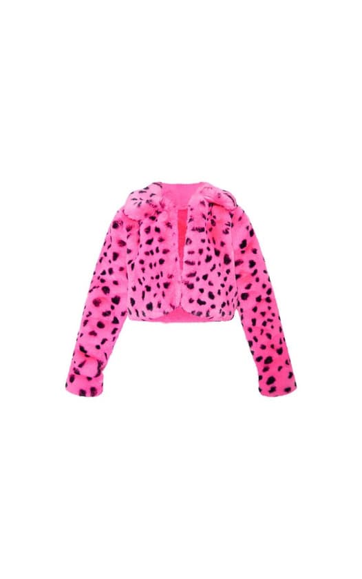 Product Bright Pink Leopard Faux Fur Crop Jacket