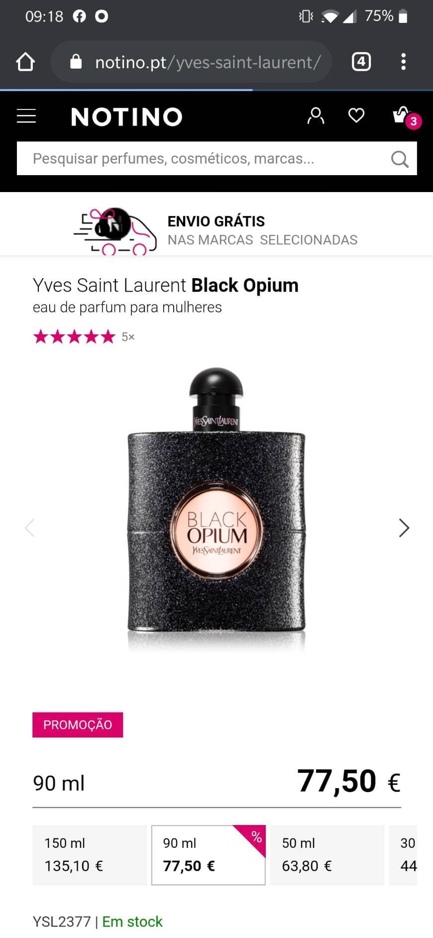 Product Black Opium Yves Saint Laurent eau de parfum 