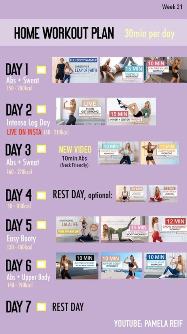 Moda 30 min workout plan (21 week)