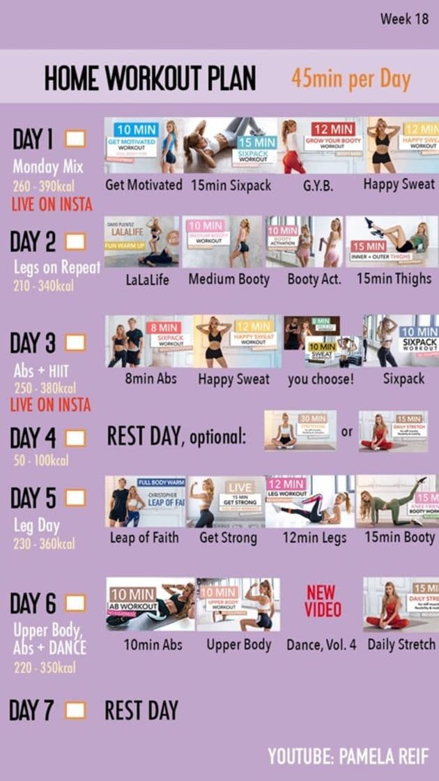 Moda 45 min workout plan (week 18)