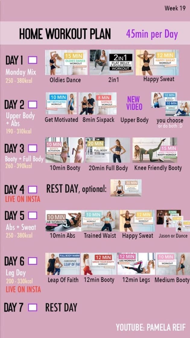 Moda 45 min workout plan (19 week)