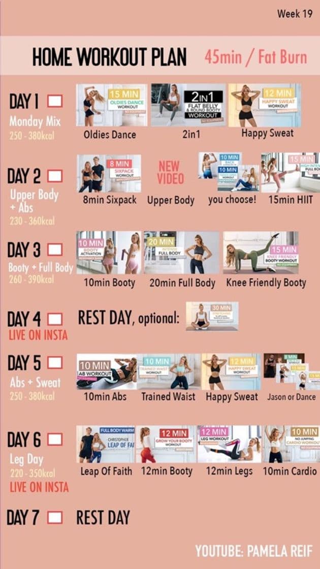 Moda 45 min fat burn workout plan (19 week)