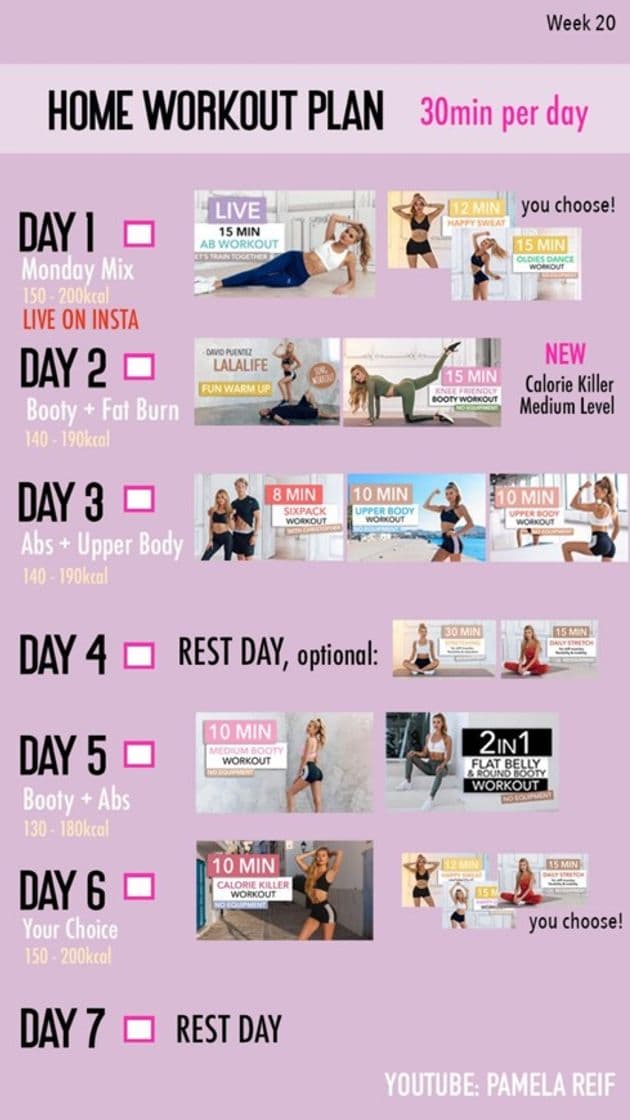 Moda 30 min workout plan (20 week) 