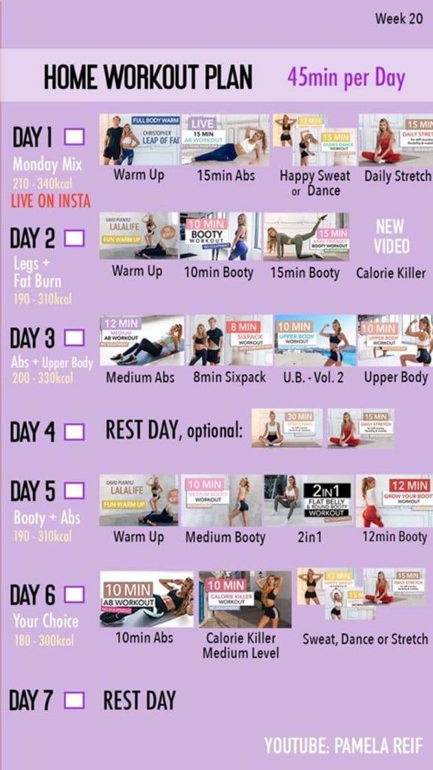 Moda 45 min workout plan (20 week)