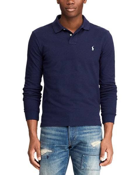 Fashion Slim Fit Mesh Long-Sleeve Polo

