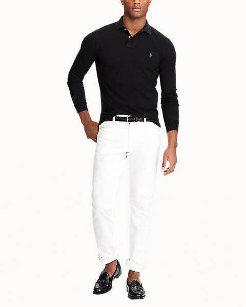 Fashion Slim Fit Mesh Long-Sleeve Polo

