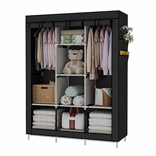 Product UDEAR Armario de Tela Plegable Ropa Organizador Closet portátil Guardarropa Negro