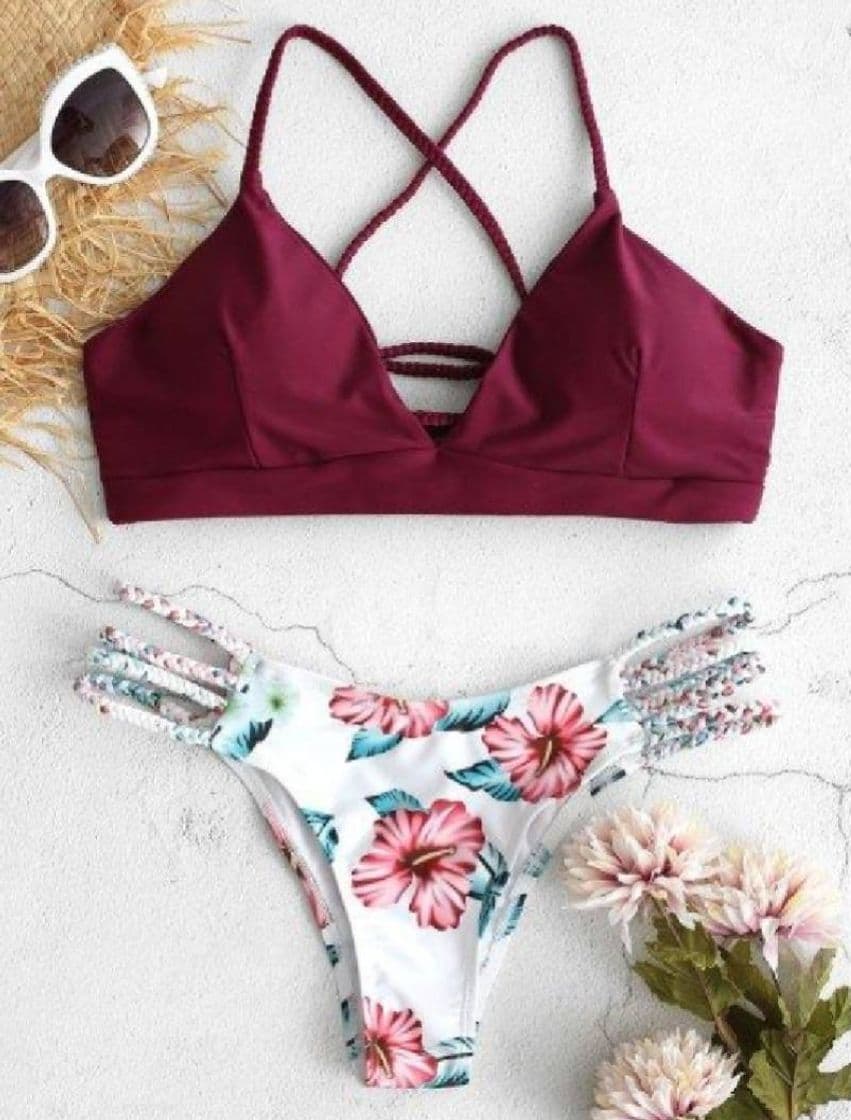 Fashion Lace-Up Braided Flower Bikini