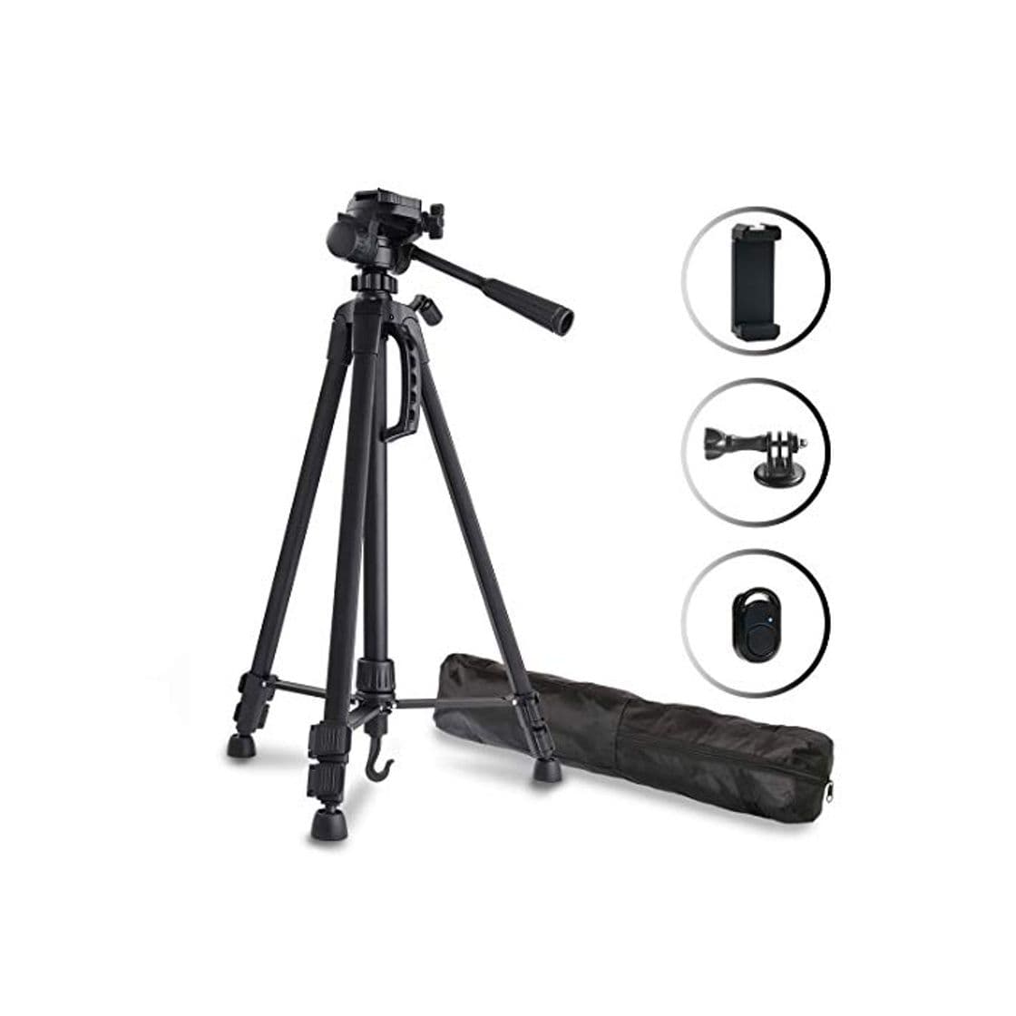 Producto Phinistec 140cm Aluminio Trípode para Móvil, Cámara Réflex, iPhone, Gopro, Smartphone con