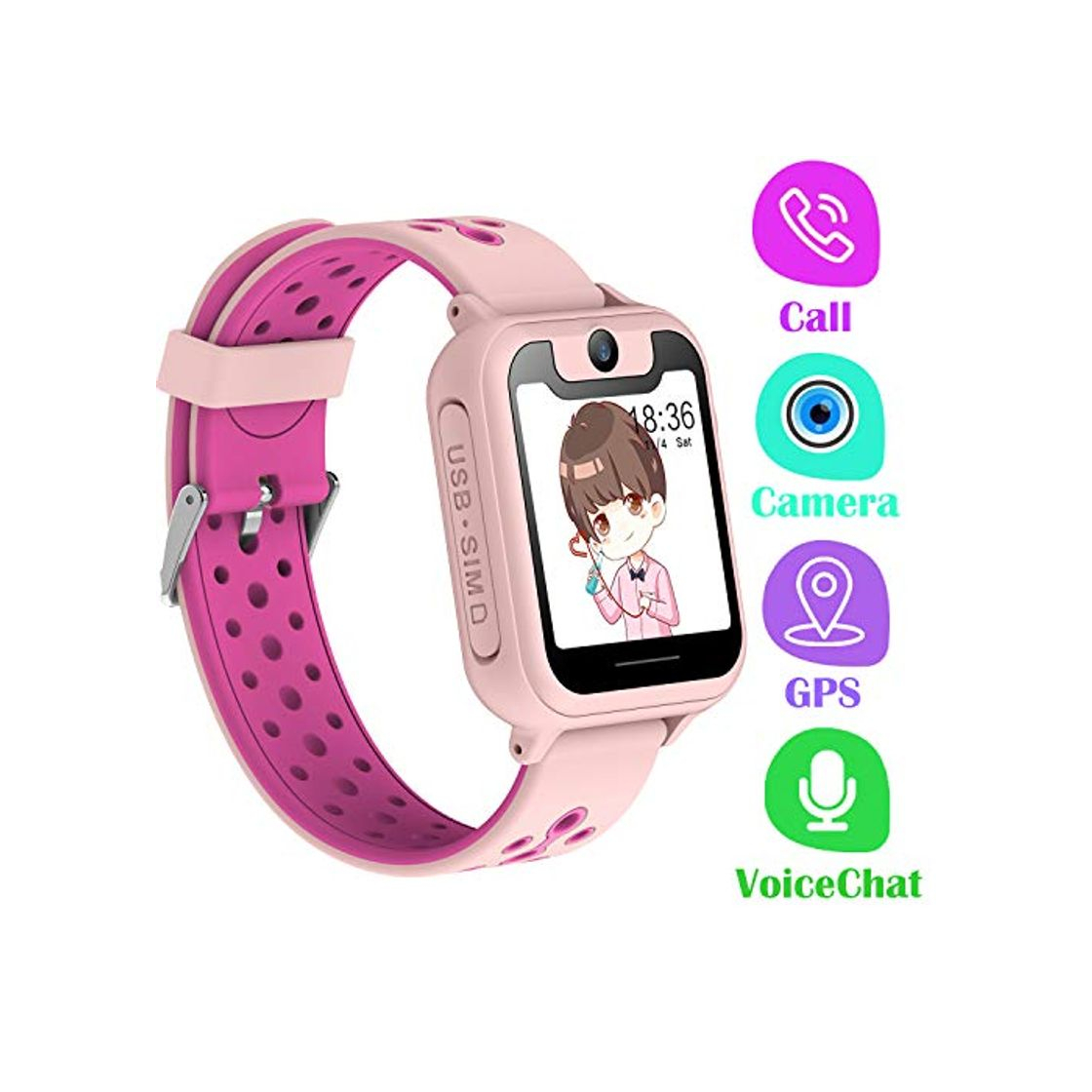 Product PTHTECHUS Telefono Reloj Inteligente GPS Niños - Smartwatch con Localizador GPS LBS