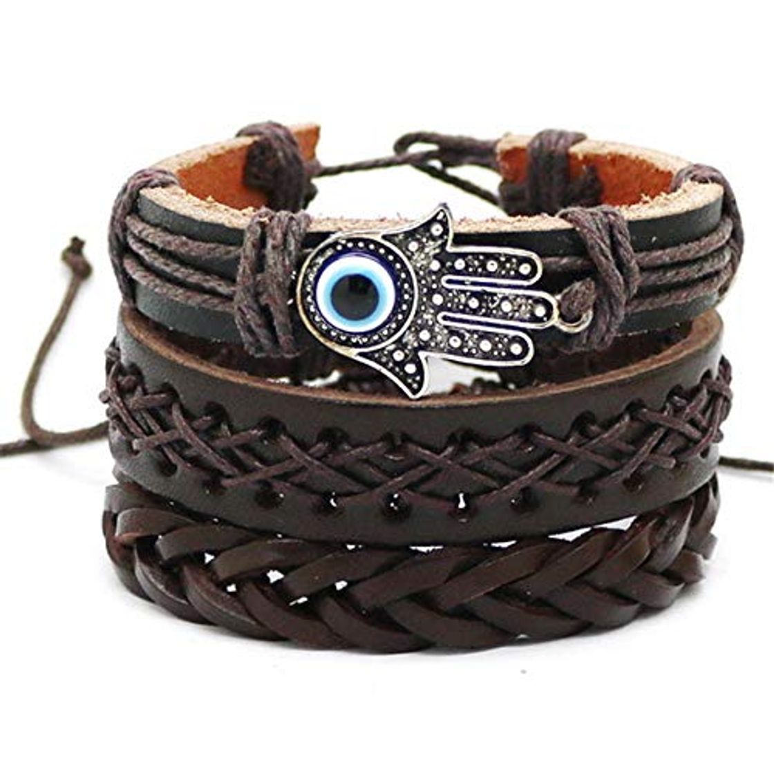 Fashion Inveroo 1set 3pcs Pulsera De Cuero Hombres Multicapa Pulsera De Cuentas Mujeres