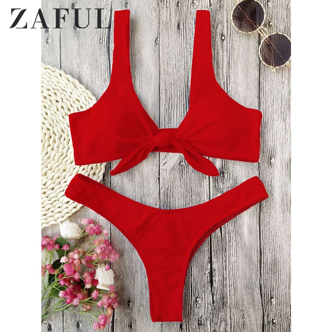 Producto ZAFUL Mujer Sólido Tanga Corte Alto Bikini Conjuntos