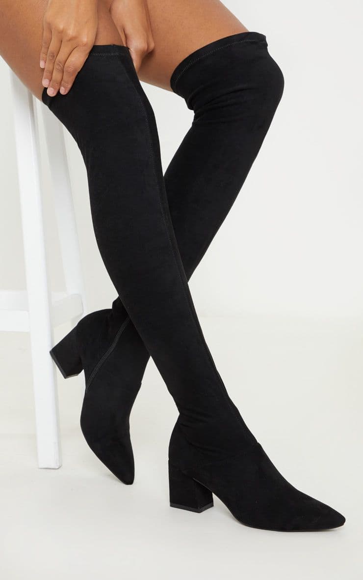 Product Black Low Block Heel Knee Boot