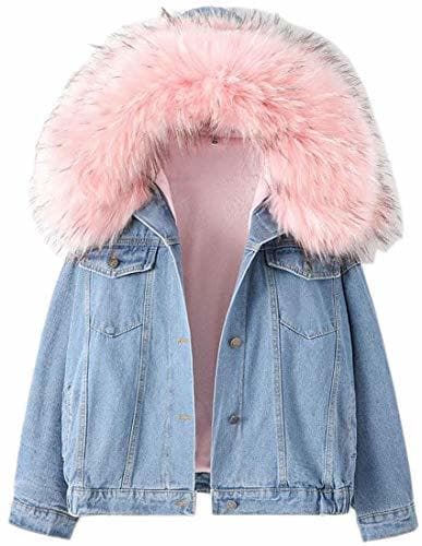 Place Women Jean Fleece Outwear Denim Jackets Hood Winter Faux Fur Outerwear