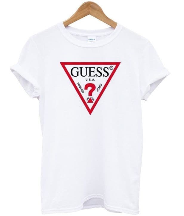 Moda GUESS T-Shirt Branca Logo Vermelho