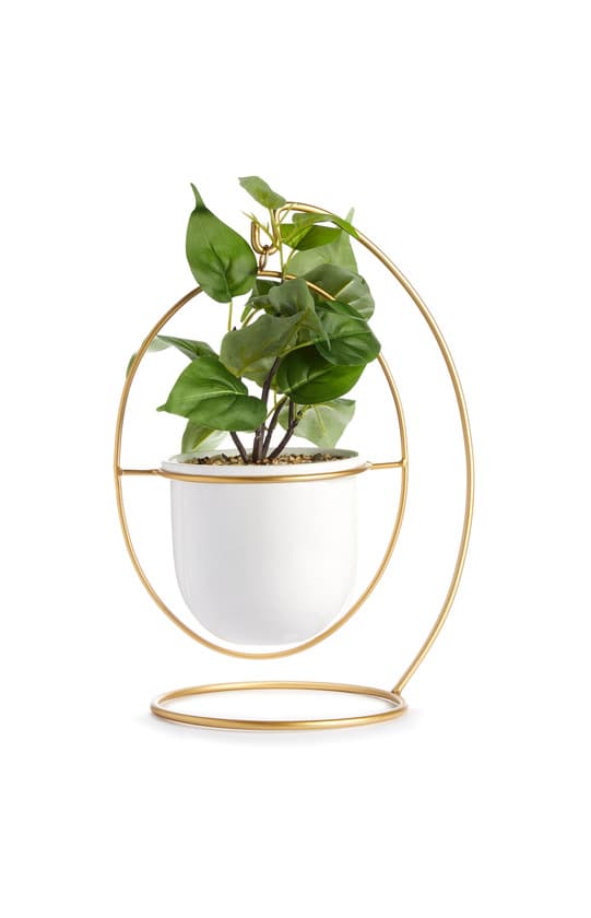 Producto Vaso planta artificial pendurado branco e dourado